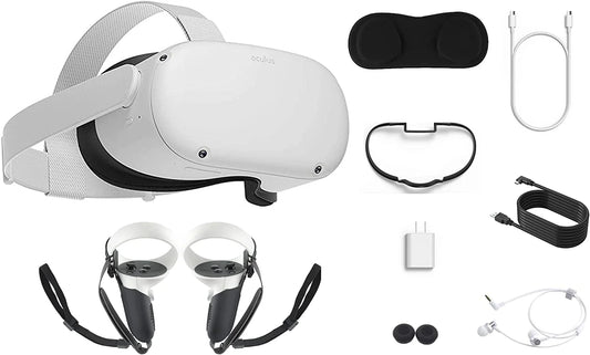 2022 Meta  Quest 2 All-In-One VR Headset, Touch Controllers, 128GB SSD, 1832X1920 up to 90 Hz,3D Audio, Earphone,10Ft Link Cable, Grip Cover,Knuckle & Hand Strap, Lens Cover