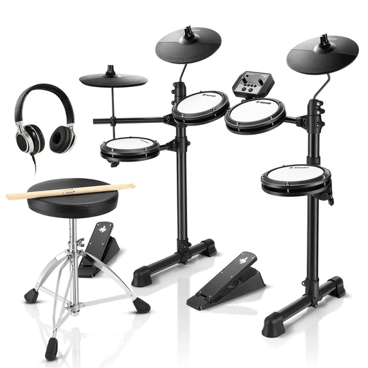 Electric Drum Set for Beginner with 180+ Sounds, Quiet Mesh Kid Child Students Electronic Drum Kit with Heavy Duty Pedals, On-Ear Headphones, DED-80