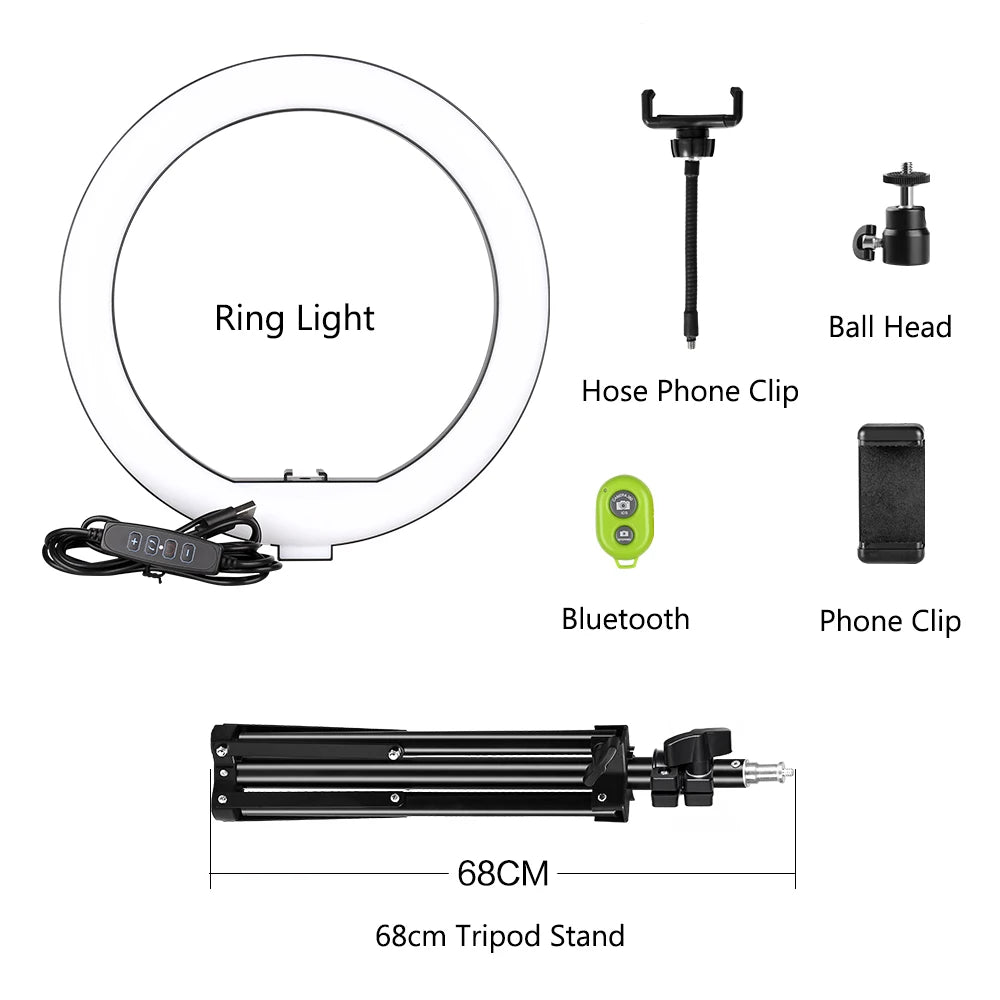 10Inch Mini Selfie LED Video Ring Light Lamp with Table Tripod for Youtube Phone Live Photo Photography Studio